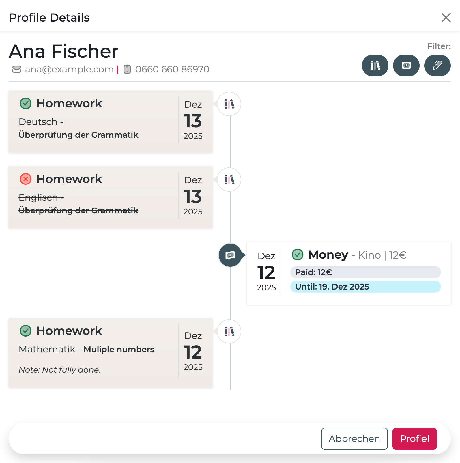 student work, timeline